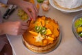 Cake with fresh fruits kiwi dragon fruit papaya mandarin carambola Royalty Free Stock Photo